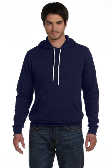 Bella + Canvas BC3719/3719 Mens Sponge Fleece Hooded Sweatshirt Hoodie w/ Pouch Pocket Navy Blue Model Front