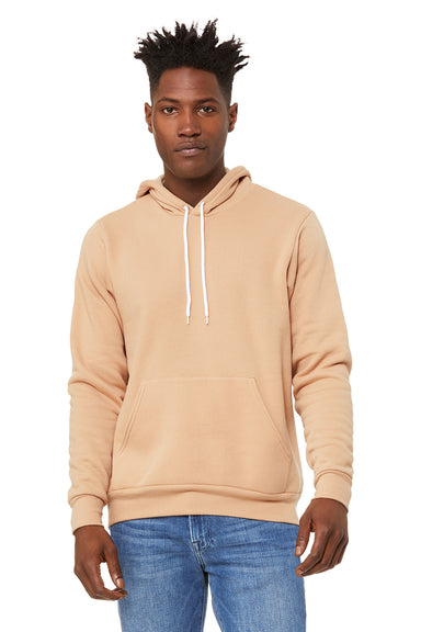 Bella + Canvas BC3719/3719 Mens Sponge Fleece Hooded Sweatshirt Hoodie w/ Pouch Pocket Heather Sand Dune Model Front