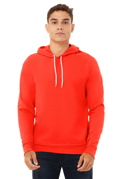 Bella + Canvas BC3719/3719 Mens Sponge Fleece Hooded Sweatshirt Hoodie w/ Pouch Pocket Poppy Red Model Front
