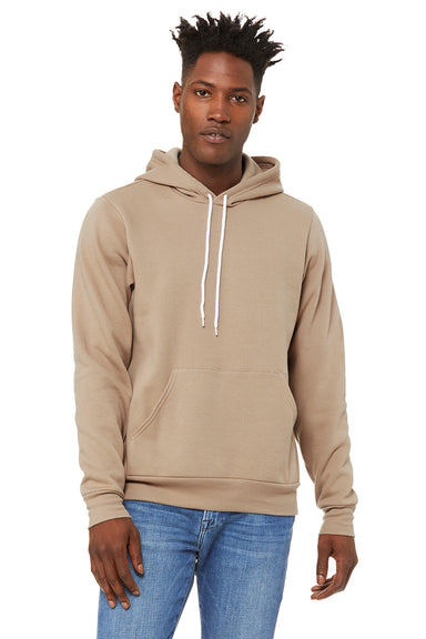 Bella + Canvas BC3719/3719 Mens Sponge Fleece Hooded Sweatshirt Hoodie w/ Pouch Pocket Tan Brown Model Front