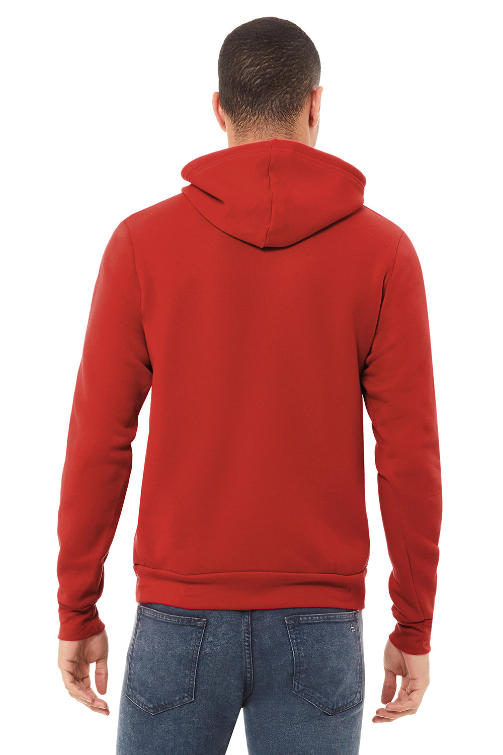 Bella + Canvas BC3719/3719 Mens Sponge Fleece Hooded Sweatshirt Hoodie Red Model Back