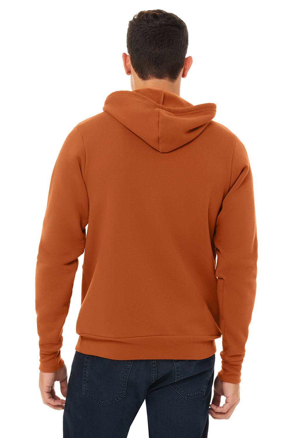 Bella + Canvas BC3719/3719 Mens Sponge Fleece Hooded Sweatshirt Hoodie Autumn Orange Model Back