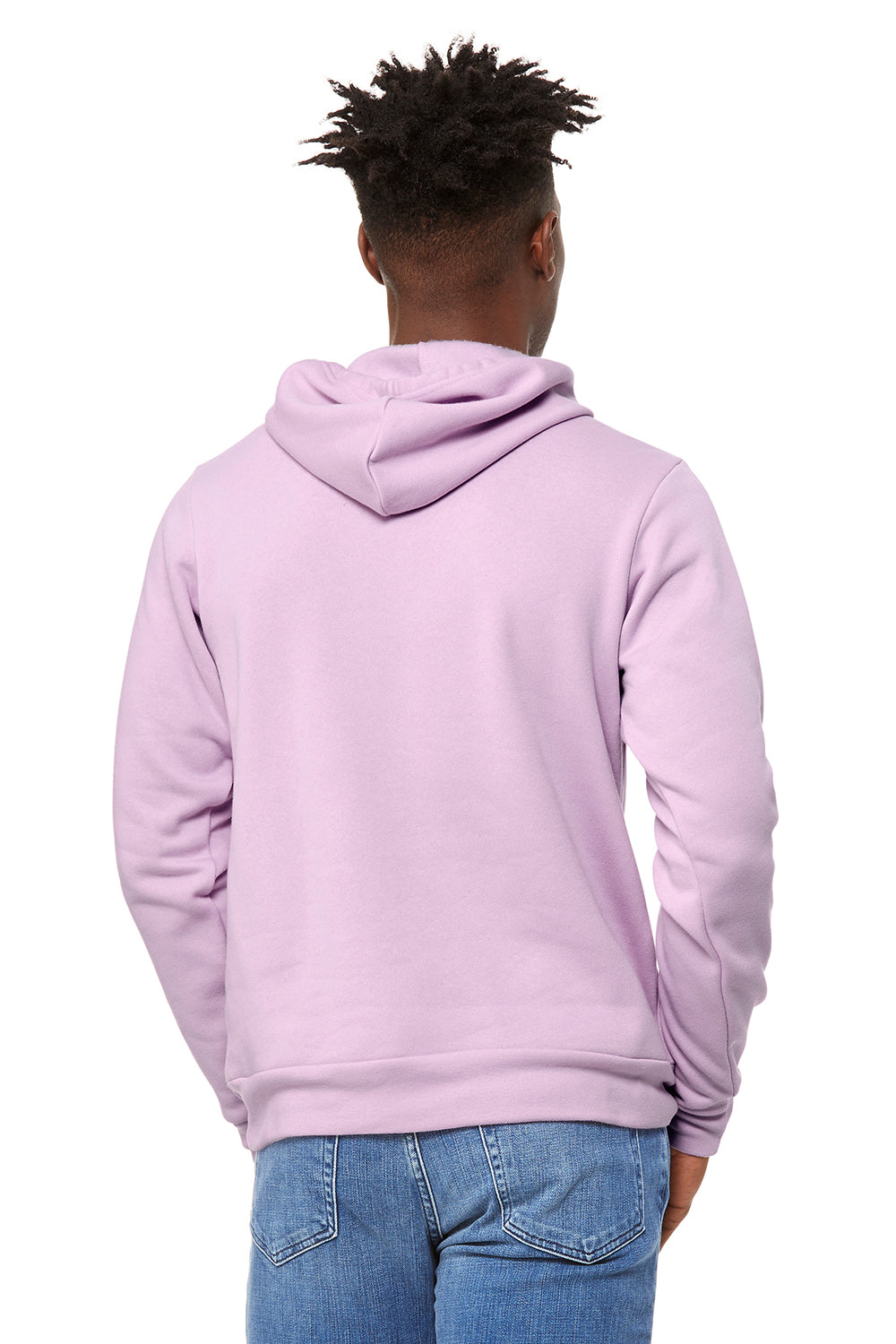 Bella + Canvas BC3719/3719 Mens Sponge Fleece Hooded Sweatshirt Hoodie w/ Pouch Pocket Lilac Purple Model Back