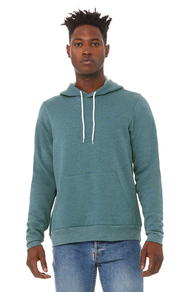 Bella + Canvas BC3719/3719 Mens Sponge Fleece Hooded Sweatshirt Hoodie w/ Pouch Pocket Heather Deep Teal Blue Model Front