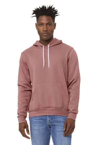 Bella + Canvas BC3719/3719 Mens Sponge Fleece Hooded Sweatshirt Hoodie w/ Pouch Pocket Mauve Model Front