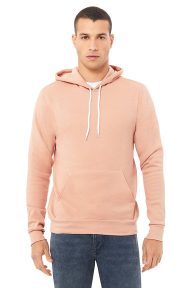 Bella + Canvas BC3719/3719 Mens Sponge Fleece Hooded Sweatshirt Hoodie w/ Pouch Pocket Peach Model Front