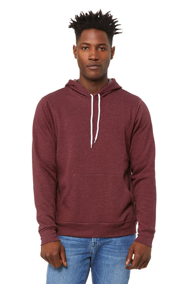 Bella + Canvas BC3719/3719 Mens Sponge Fleece Hooded Sweatshirt Hoodie w/ Pouch Pocket Heather Maroon Model Front