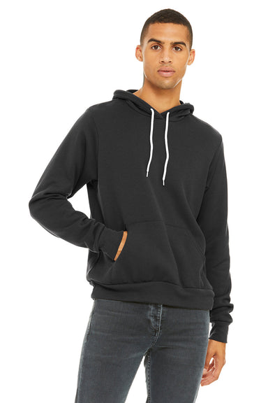 Bella + Canvas BC3719/3719 Mens Sponge Fleece Hooded Sweatshirt Hoodie w/ Pouch Pocket Dark Grey Model Front