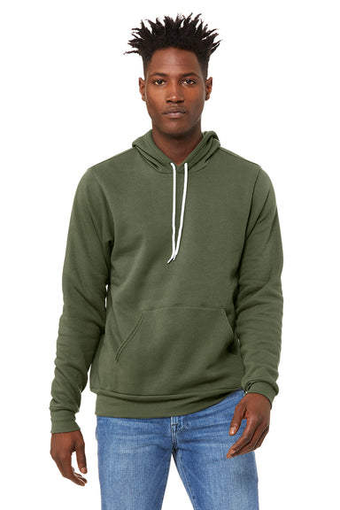 Bella + Canvas BC3719/3719 Mens Sponge Fleece Hooded Sweatshirt Hoodie w/ Pouch Pocket Military Green Model Front