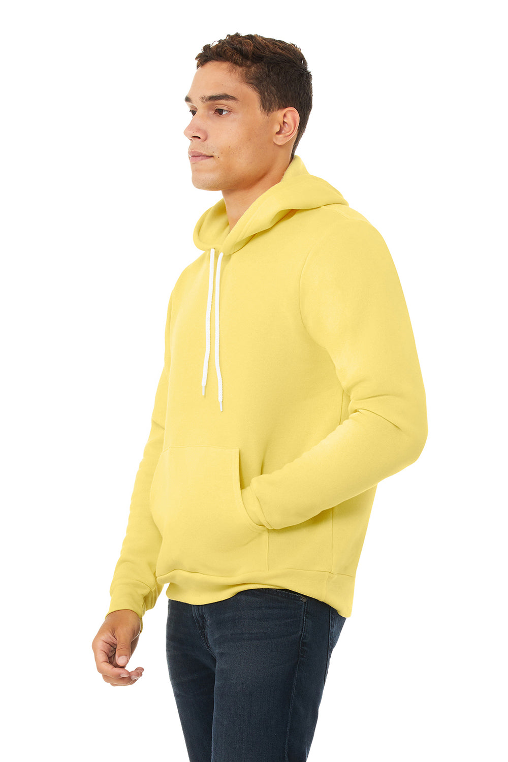 Bella + Canvas BC3719/3719 Mens Sponge Fleece Hooded Sweatshirt Hoodie Yellow Model 3Q