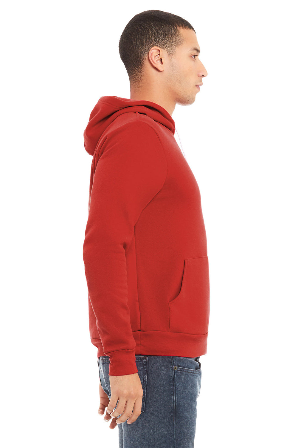 Bella + Canvas BC3719/3719 Mens Sponge Fleece Hooded Sweatshirt Hoodie Red Model Side