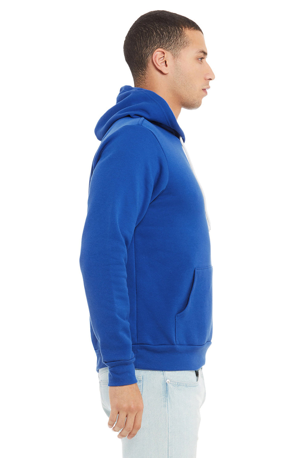 Bella + Canvas BC3719/3719 Mens Sponge Fleece Hooded Sweatshirt Hoodie True Royal Blue Model Side