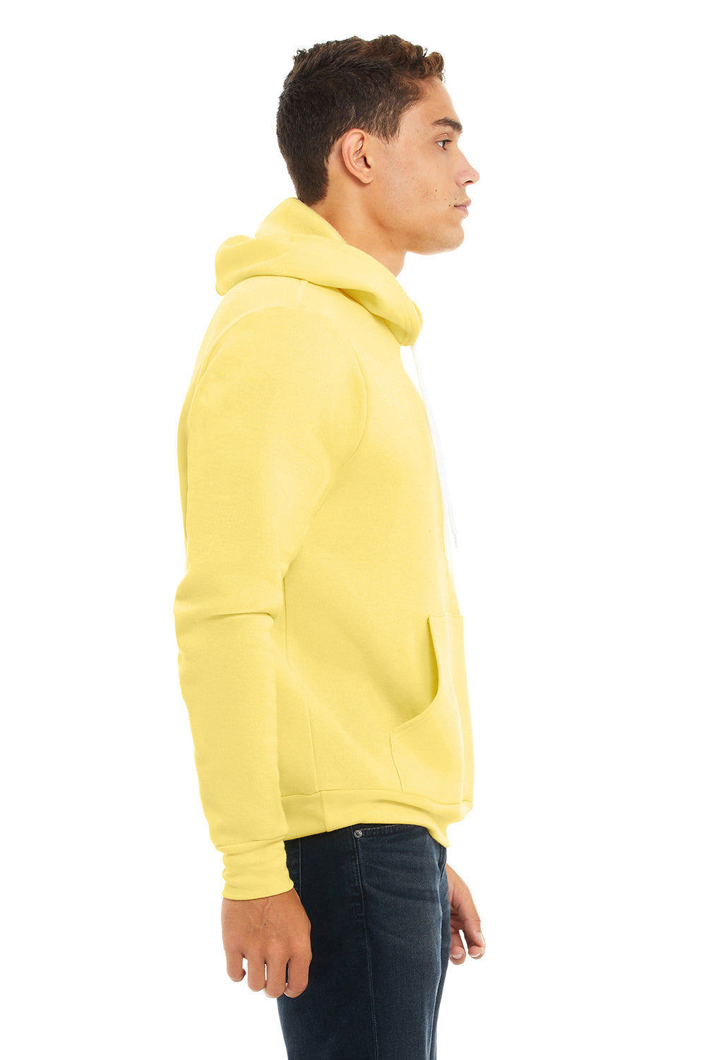 Bella + Canvas BC3719/3719 Mens Sponge Fleece Hooded Sweatshirt Hoodie Yellow Model Side