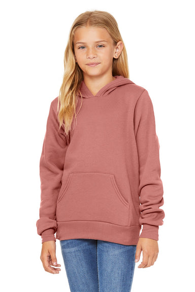 Bella + Canvas BC3719Y/3719Y Youth Sponge Fleece Hooded Sweatshirt Hoodie w/ Pouch Pocket Mauve Model Front