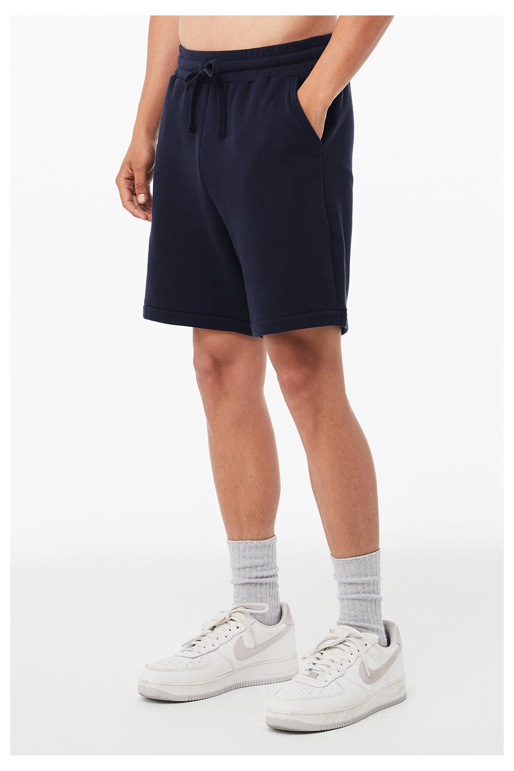 Bella + Canvas 3724 Mens Shorts w/ Pockets Navy Blue Model Side