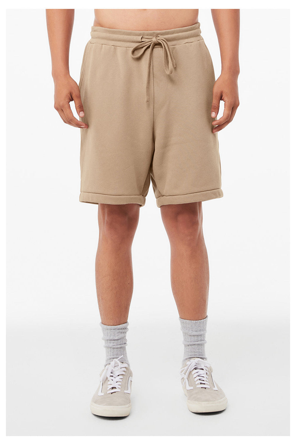 Bella + Canvas 3724 Mens Shorts w/ Pockets Tan Model Front