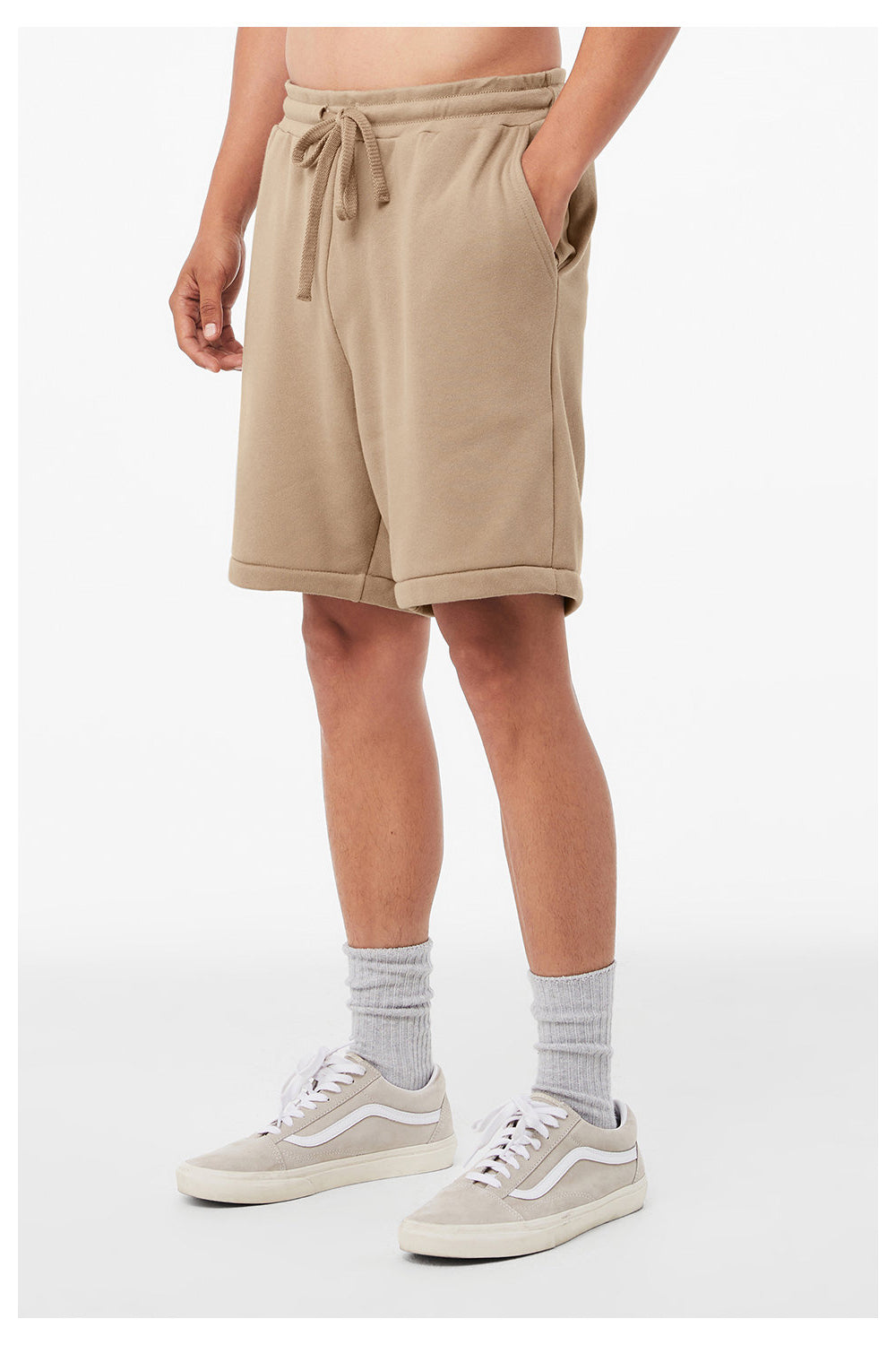 Bella + Canvas 3724 Mens Shorts w/ Pockets Tan Model Side