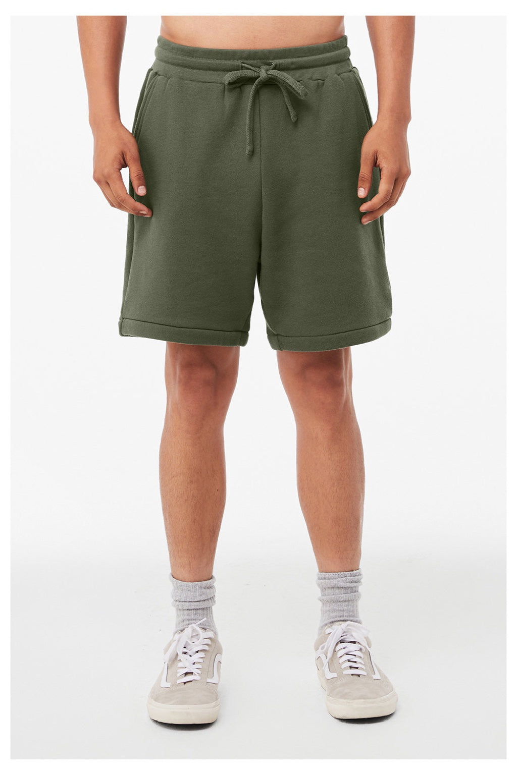 Bella + Canvas BC3724/3724 Mens Shorts w/ Pockets Military Green Model Front