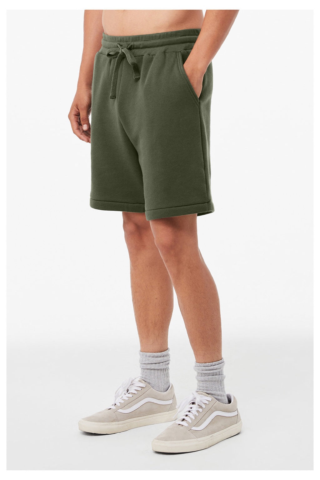 Bella + Canvas BC3724/3724 Mens Shorts w/ Pockets Military Green Model Side