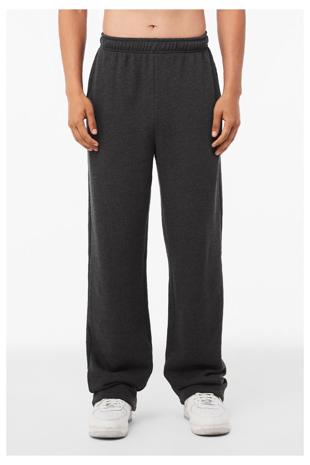 Bella + Canvas BC3725/3725 Mens Straight Leg Sweatpants w/ Pockets Heather Dark Grey Model Front