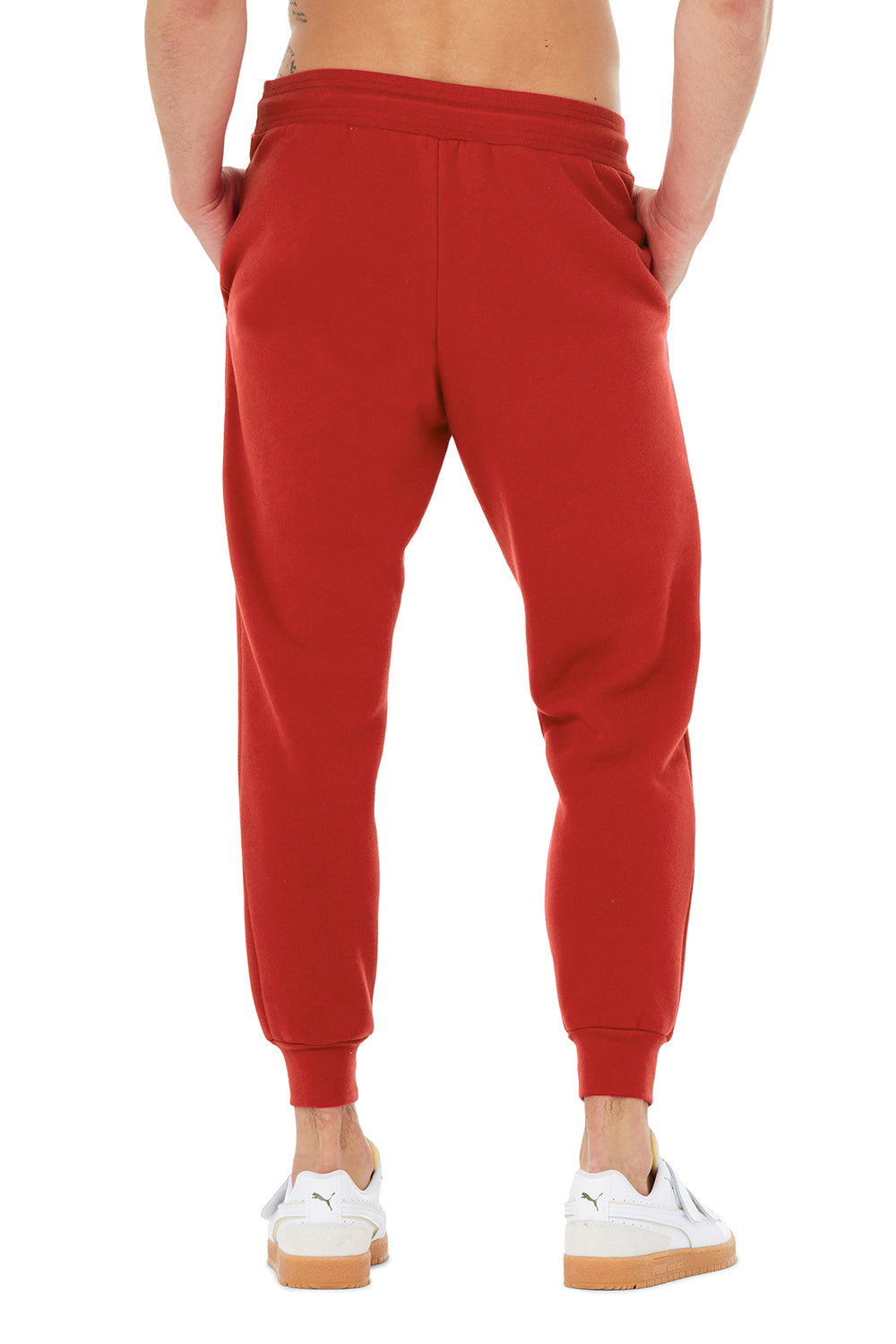 Bella + Canvas BC3727 Mens Jogger Sweatpants w/ Pockets Red Model Back