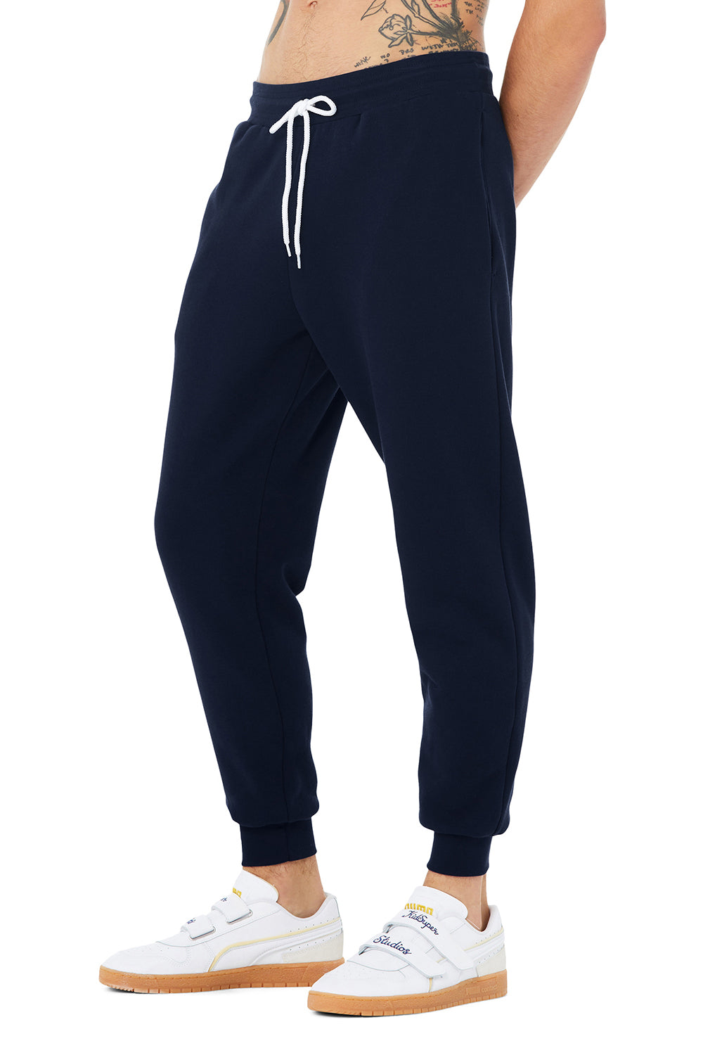 Bella + Canvas BC3727 Mens Jogger Sweatpants w/ Pockets Navy Blue Model 3Q