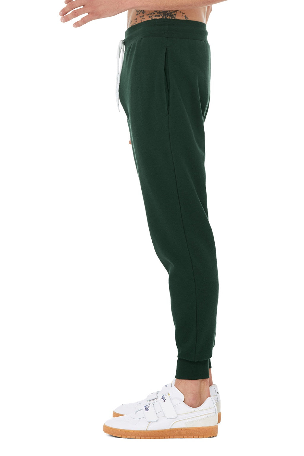 Bella + Canvas BC3727/3727 Mens Jogger Sweatpants w/ Pockets Forest Green Model Side