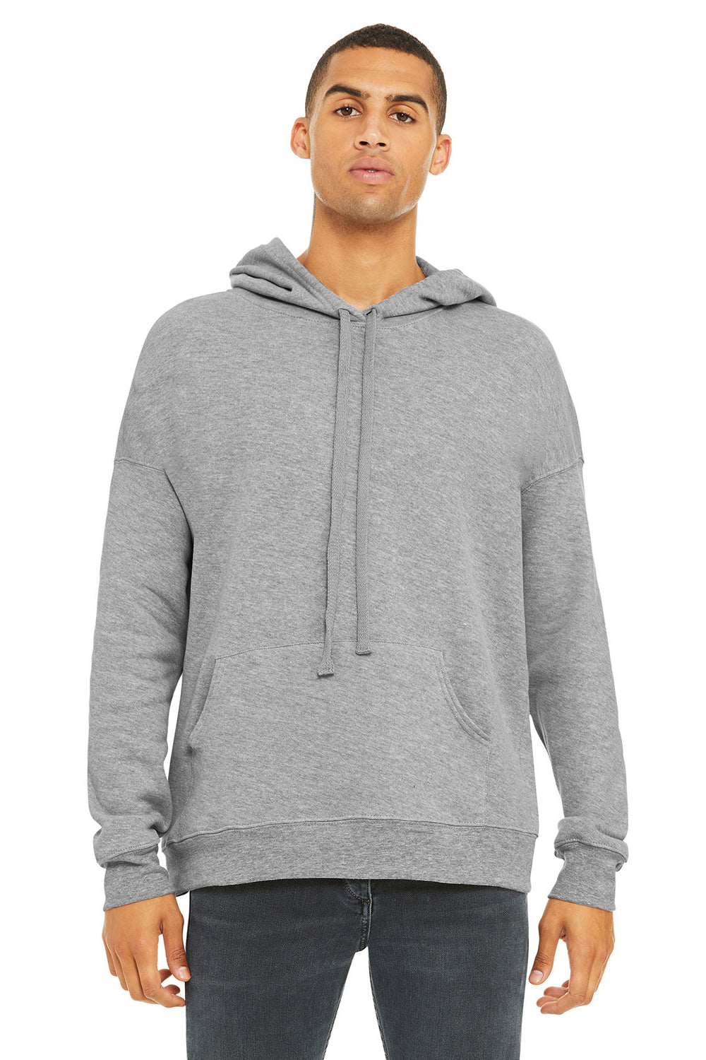 Bella + Canvas BC3729/3729 Mens Sponge Fleece Hooded Sweatshirt Hoodie w/ Pouch Pocket Heather Grey Model Front