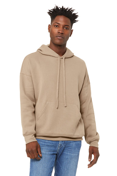 Bella + Canvas BC3729/3729 Mens Sponge Fleece Hooded Sweatshirt Hoodie w/ Pouch Pocket Tan Brown Model Front