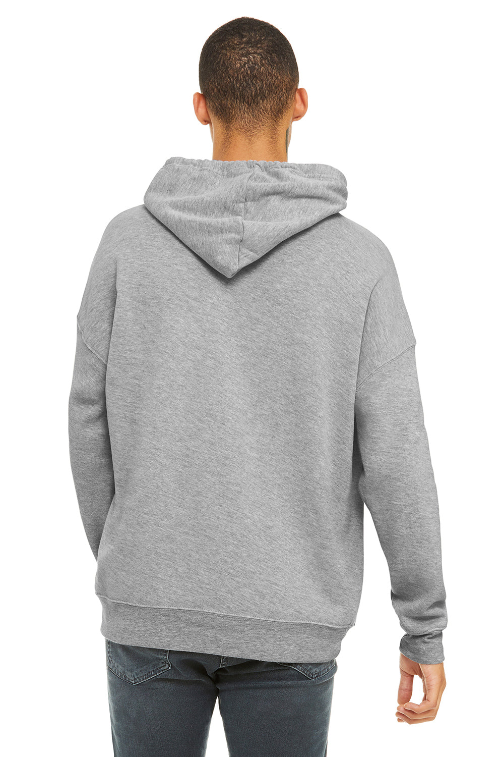 Bella + Canvas BC3729/3729 Mens Sponge Fleece Hooded Sweatshirt Hoodie w/ Pouch Pocket Heather Grey Model Back