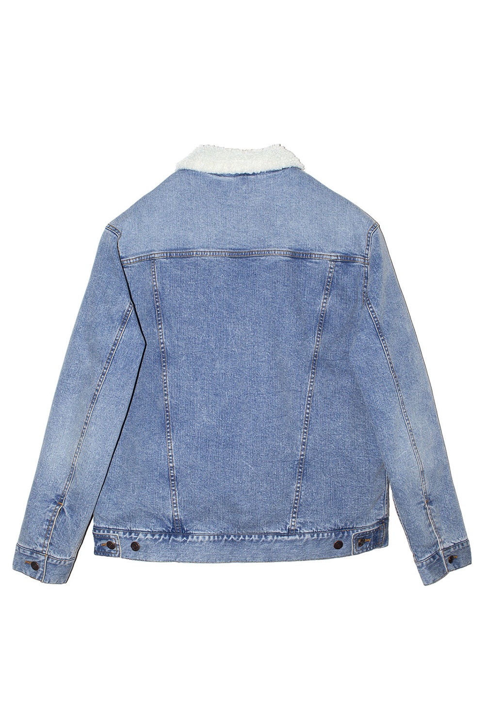 Threadfast Apparel 372J Mens Sherpa Lined Button Down Denim Jacket Light Blue Flat Back