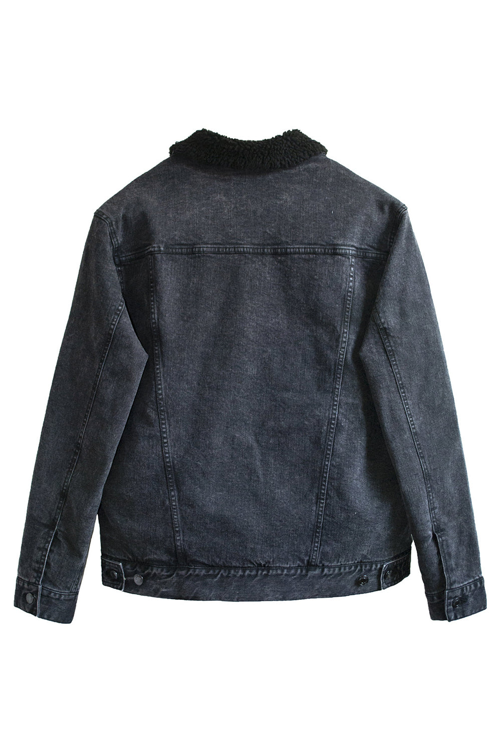 Threadfast Apparel 372J Mens Sherpa Lined Button Down Denim Jacket Black Flat Back