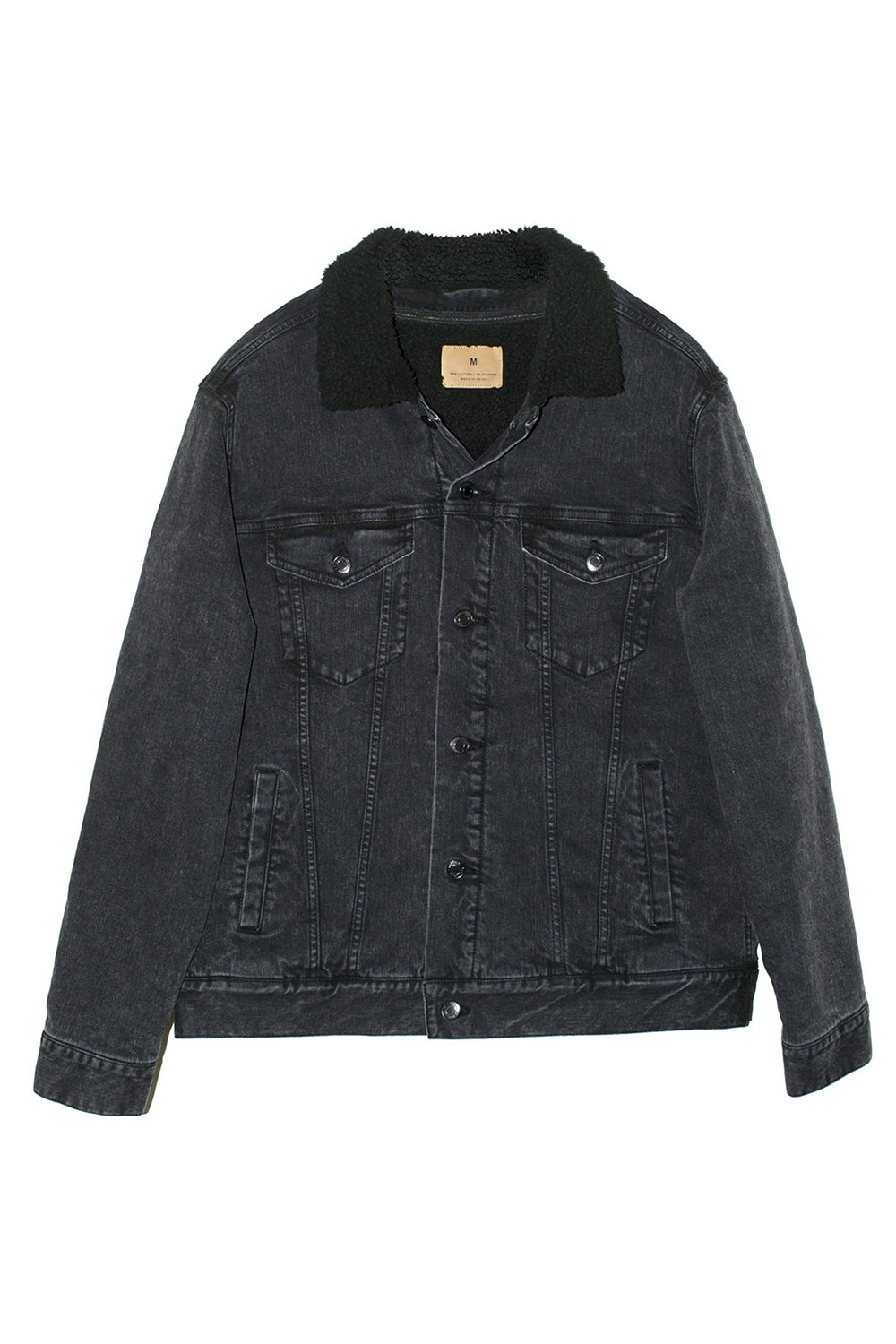 Threadfast Apparel 372J Mens Sherpa Lined Button Down Denim Jacket Black Flat Front