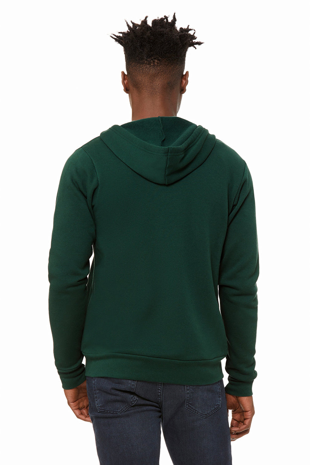 Bella + Canvas BC3739/3739 Mens Fleece Full Zip Hooded Sweatshirt Hoodie w/ Pockets Forest Green Model Back