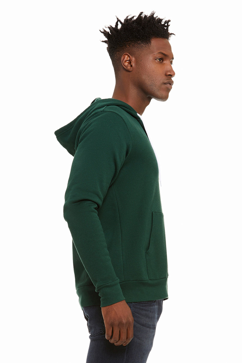 Bella + Canvas BC3739/3739 Mens Fleece Full Zip Hooded Sweatshirt Hoodie w/ Pockets Forest Green Model Side