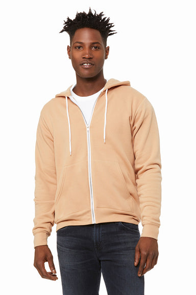 Bella + Canvas BC3739/3739 Mens Fleece Full Zip Hooded Sweatshirt Hoodie Heather Sand Dune Model Front