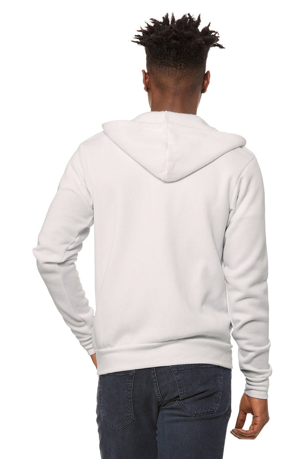 Bella + Canvas BC3739/3739 Mens Fleece Full Zip Hooded Sweatshirt Hoodie Vintage White Model Back