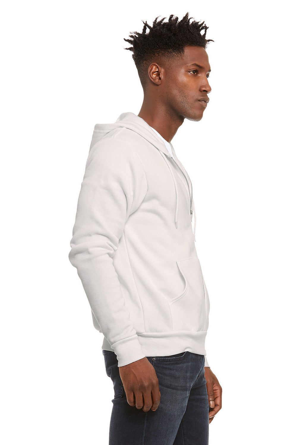 Bella + Canvas BC3739/3739 Mens Fleece Full Zip Hooded Sweatshirt Hoodie Vintage White Model Side