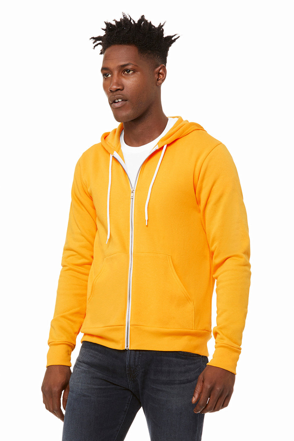 Bella + Canvas BC3739/3739 Mens Fleece Full Zip Hooded Sweatshirt Hoodie Gold Model 3Q