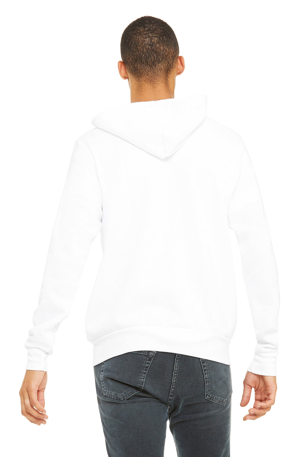 Bella + Canvas BC3739/3739 Mens Fleece Full Zip Hooded Sweatshirt Hoodie White Model Back