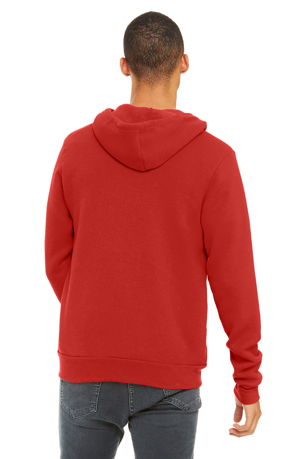 Bella + Canvas BC3739/3739 Mens Fleece Full Zip Hooded Sweatshirt Hoodie w/ Pockets Red Model Back