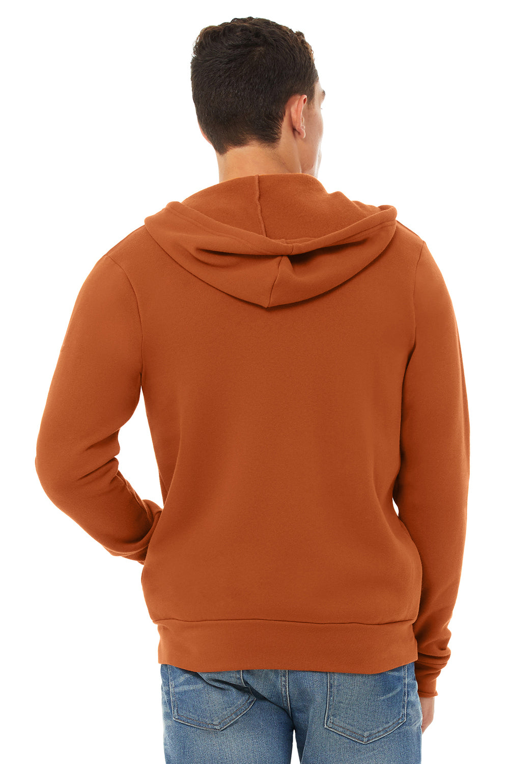 Bella + Canvas BC3739/3739 Mens Fleece Full Zip Hooded Sweatshirt Hoodie Autumn Orange Model Back