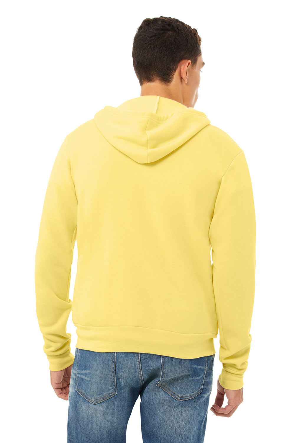 Bella + Canvas BC3739/3739 Mens Fleece Full Zip Hooded Sweatshirt Hoodie Yellow Model Back