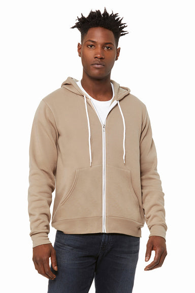 Bella + Canvas BC3739/3739 Mens Fleece Full Zip Hooded Sweatshirt Hoodie Tan Model Front