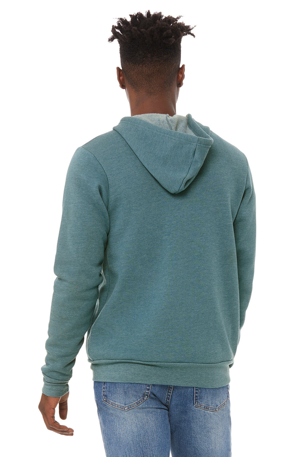 Bella + Canvas BC3739/3739 Mens Fleece Full Zip Hooded Sweatshirt Hoodie w/ Pockets Heather Deep Teal Model Back