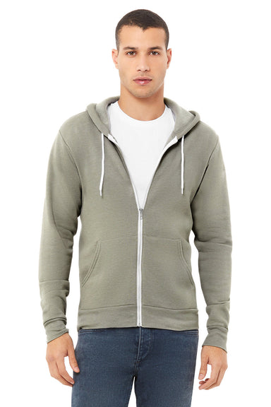 Bella + Canvas BC3739/3739 Mens Fleece Full Zip Hooded Sweatshirt Hoodie w/ Pockets Heather Stone Model Front