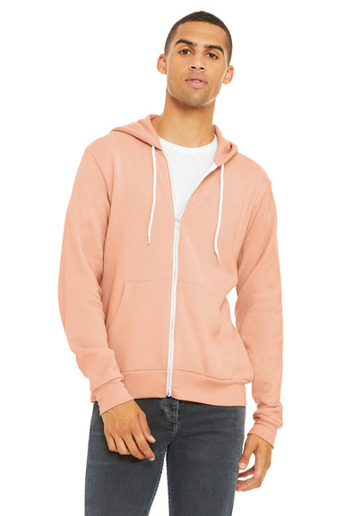 Bella + Canvas BC3739/3739 Mens Fleece Full Zip Hooded Sweatshirt Hoodie Peach Model Front