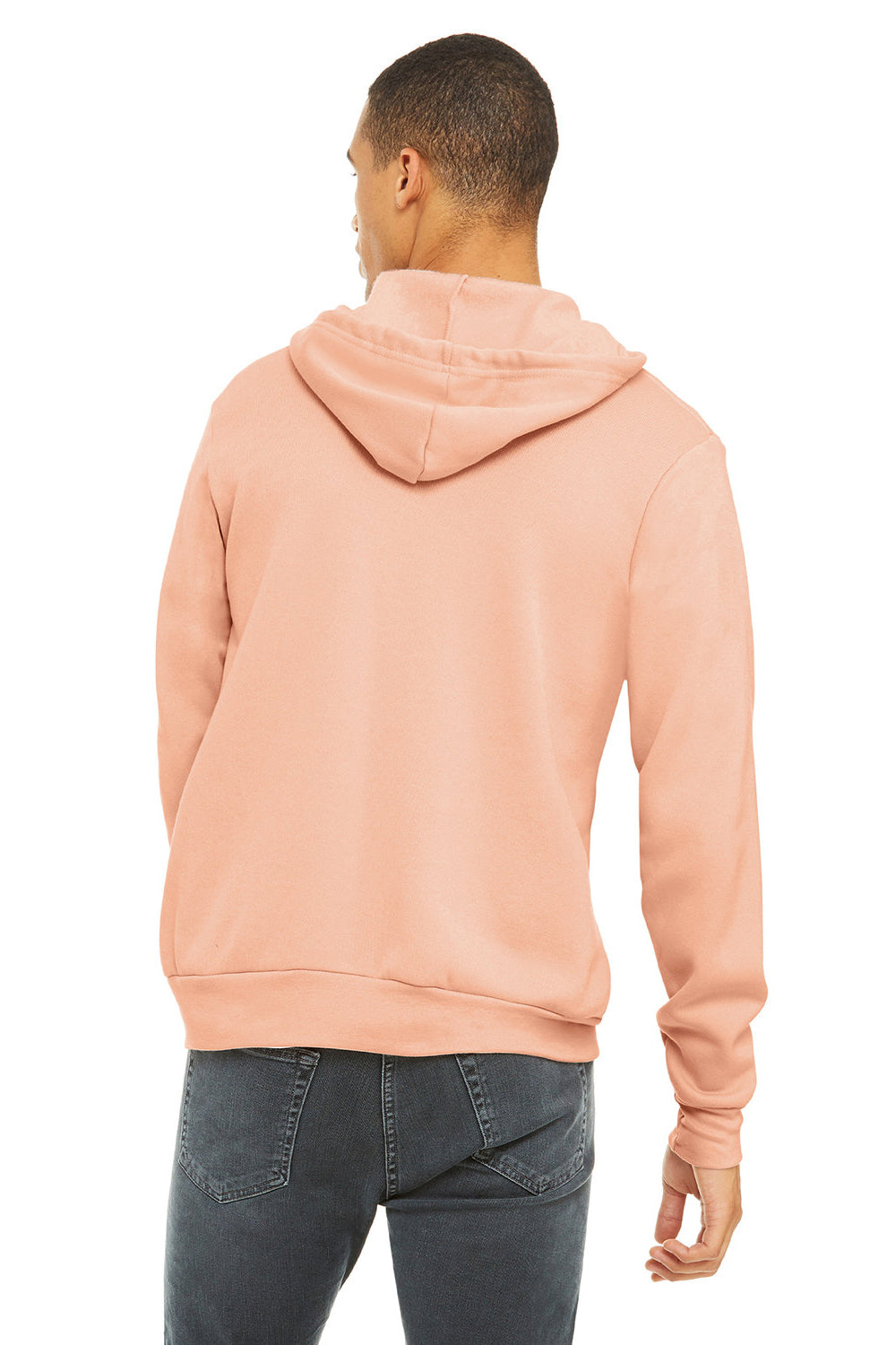 Bella + Canvas BC3739/3739 Mens Fleece Full Zip Hooded Sweatshirt Hoodie w/ Pockets Peach Model Back