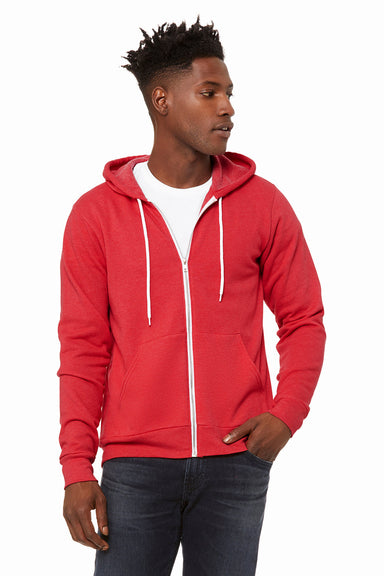 Bella + Canvas BC3739/3739 Mens Fleece Full Zip Hooded Sweatshirt Hoodie Heather Red Model Front