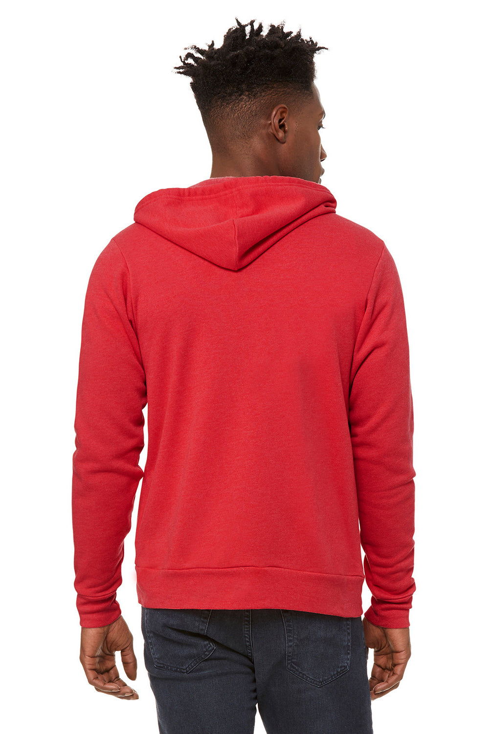 Bella + Canvas BC3739/3739 Mens Fleece Full Zip Hooded Sweatshirt Hoodie w/ Pockets Heather Red Model Back